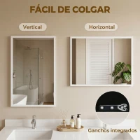 HOMCOM Espelho de Parede Decorativo 50x70 cm Espelho Retangular Espelho de Sala com 4 Ganchos Metálicos Estilo Moderno Branco(m-5)