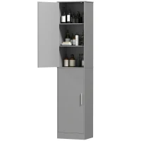 HOMCOM Meuble de salle de bain colonne avec 2 portes et 4 étagères réglables, 40 x 35 x 180 cm, gris(m-11)