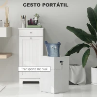 HOMCOM Armário de Casa de Banho com Cesto de Roupa Suja Basculante Móvel para Roupa Suja com Saco de Tecido Dobrável e Gaveta Branco 40x38x90 cm(m-5)