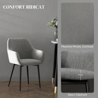Homcom Set 2 Scaune Dining Gri inchis – Tapitate cu Brate & Cadru Solid(m-6)