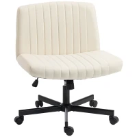 HOMCOM Imitation Linen Criss Cross Legged Desk Chair, Armless Office Chair with Wheels, Green(m-15)