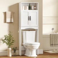 HOMCOM Armário sobre a Sanita, Móvel de Casa de Banho com 2 Portas de Fecho Suave e Prateleira Aberta, 64 x 21 x 173,5 cm, Branco(m-10)