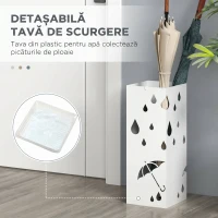 HOMCOM Suport pentru umbrele din metal cu 4 cârlige și tavă pentru scurgere, 15.5x15.5x41cm, alb(m-5)
