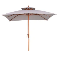 Outsunny Ombrellone da Giardino 3x3m con 8 Stecche in Bambù e Copertura Parasole a 2 Livelli, Grigio(m-11)