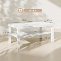 HOMCOM Mesa de Centro Mesa de Café para Sala com Prateleira Aberta Tampo Grosso para Sala Escritório 90x45x44,5 cm Branco(m-3)
