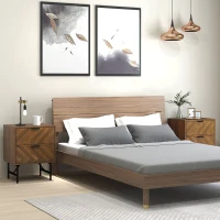 HOMCOM Bedside Table Set of 2 with 2 Drawers, Modern Side Tables with Herringbone Pattern and Metal Legs for Bedroom, Living Room, Walnut Brown(m-2)