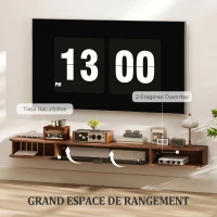 HOMCOM Meuble TV Suspendu, Meuble Télé pour Téléviseur jusqu'à 75 Pouces, Tiroir Rabattable, 2 Étagères, 180x24x16cm, Noyer(m-5)
