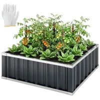 Outsunny Letto per Orto Rialzato in Acciaio, Fondo aperto e Montaggio Senza Attrezzi, 90x90x30cm(m-11)