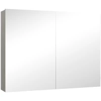 HOMCOM Armoire murale salle de bain avec miroir, meuble salle de bain, double portes et étagères réglables, 80x15x60cm, gris(m-1)