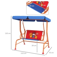Outsunny Two Seater Kids Garden Swing, Cowboy Themed kids Swing Chair with Adjustable Canopy, Safety Belts for Outdoor Use(m-3)