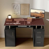 HOMCOM Bureau d'ordinateur, bureau informatique 120 x 55 cm avec plateau pour clavier, 3 tiroirs, pour chambre, domicile, noir(m-6)