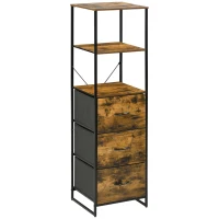 HOMCOM Armário com 3 Gavetas de Tecido Dobráveis e 2 Prateleiras Abertas Armário Multifuncional 44x40x155cm Marrom Rústico(m-12)