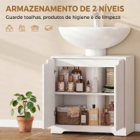 HOMCOM Armário Inferior para Lavatório com Portas de Fecho Suave e Design Canelado 2 Prateleiras para Lavatório com ou sem Pedestal Branco(m-6)