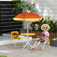 Outsunny Kids Picnic Table and Chair Set, Lion Themed Outdoor Garden Furniture w/ Foldable Chairs, Adjustable Parasol - Yellow(m-14)