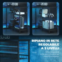 HOMCOM Scrivania Gaming Angolare con LED, Prese Elettriche, Supporto per Monitor e Scaffale, Nero(m-5)