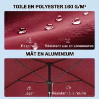 Outsunny Parasol de jardin Parasol droit rectangulaire inclinable alu métal polyester haute densité 2 x 1,3 m rouge(m-4)