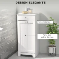 HOMCOM Armário de Casa de Banho com Cesto de Roupa Suja Basculante Móvel para Roupa Suja com Saco de Tecido Dobrável e Gaveta Branco 40x38x90 cm(m-7)