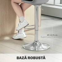 HOMCOM, Set 2 Scaune de Bar, Cu Spătar și Suport pentru Picioare, din PP, Piele PU și Oțel, 38x42x82-104 cm, Gri(m-7)