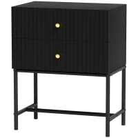 HOMCOM Elegant Two-Drawer Bedside Table - Black(m-11)