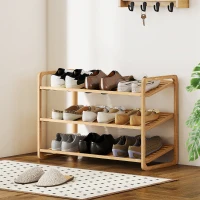HOMCOM Scaffale Scarpiera a 3 Livelli per 12 Scarpe con Ripiani a Doghe in Bambù, 76x33x50.8 cm, Colore Legno(m-10)