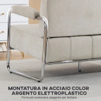 HOMCOM Divano 3 Posti Moderno Rivestito in Ciniglia Beige, in Acciaio, Spugna e Pannello Multistrato, 174x75x76 cm(m-5)