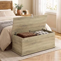 HOMCOM Large 114L Storage Chest Grey Wood Bench Trunk with Safety Lid for Bedroom Hallway and Living Room 100 x 40 x 40cm(m-2)
