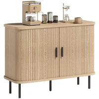 HOMCOM Buffet salon, meuble de rangement avec 2 portes coulissantes en tambour à lattes et 4 compartiments, chêne(m-11)