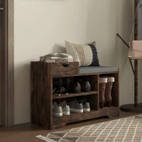HOMCOM Meuble et Banc à Chaussures, 1 Tiroir et 3 Compartiments, Capacité 5 Paires, MDF, 76,5 x 30 x 52 cm, Marron(m-7)