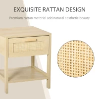 HOMCOM Nightstand with Rattan Drawer and Storage Shelf, Bedside End Table for Bedroom, Living Room(m-4)