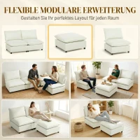 HOMCOM Fußhocker moderner Stoff-Ottomane mit Kunststoffbeinen für Wohnzimmer und Schlafzimmer, 75 cm, Cremeweiß(m-4)