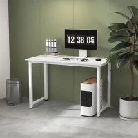 HOMCOM Secretária Moderna Mesa de Estudo com Estrutura de Aço e Pés Ajustáveis Mesa de Computador 120x60x76 cm Branco(m-10)
