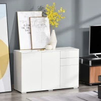 HOMCOM Buffet meuble de rangement 2 tiroirs coulissants 3 portes étagère réglable panneaux de particules 117 x 36 x 74 cm blanc(m-10)