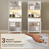 HOMCOM Comodă modernă cu lumini LED, prize electrice și USB, 2 dulapuri și sertar, 71x40x180 cm, alb(m-7)