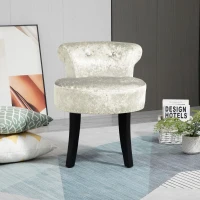 HOMCOM Dressing Table Stool with Rubber Wood Legs, Ice Velvet Vanity Stool for Living Room Bedroom, Beige(m-10)