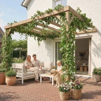Outsunny Lean-To Wooden Pergola Kit, Decorative Garden Gazebo with Stable Structure and Concrete Anchors, 3 x 3 m, Light Brown(m-2)