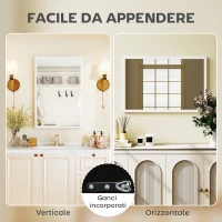 HOMCOM Specchio da Parete Rettangolare con Ganci, Specchio a Muro in Vetro e MDF, 40x60 cm, Bianco(m-5)