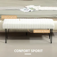HOMCOM Bancă modernă pentru capătul patului cu picioare tip agrafă, din material textil cu efect de catifea, lemn și metal, 118,5x46x49,5 cm, crem(m-7)