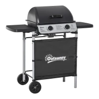 Outsunny 2 Burner Gas BBQ Trolley with Lid, 5.6 kW Gas Barbecue Grill with Wheels, Side Shelves for Home Patio Garden Party Outdoor Cooking, Black(m-10)