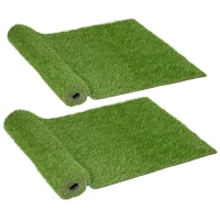 Outsunny Lot de 2 gazons synthétiques artificiels Moquette extérieure intérieure 3L x 1l m Herbes Hautes denses 2,5 cm Vert(m-7)