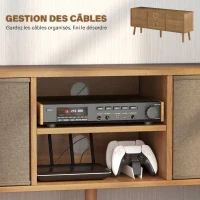 HOMCOM Meuble TV bas sur pieds style contemporain avec 2 tiroirs en tissu dim. 110L x 29l x 46,5H cm - passe-câbles - MDF(m-6)