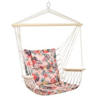Outsunny Garden Outdoor Hanging Hammock Chair Thick Rope Frame Wooden Arms Safe Garden Outdoor Spot Stylish Multicoloured floral(m-10)