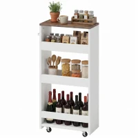 HOMCOM Carrinho de Cozinha Estreito de 3 Níveis com Rodas para Espaços Reduzidos, Sala de Jantar ou Sala, Branco(m-10)
