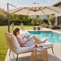 Outsunny Loungeset l-vormige rattan bank set tuin rattan bank tuin zwembad Koffie en Crème(m-8)