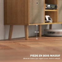 HOMCOM Meuble TV bas sur pieds style contemporain avec 2 tiroirs en tissu dim. 110L x 29l x 46,5H cm - passe-câbles - MDF(m-7)