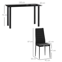 HOMCOM 5-delige Eetkamerset Tafel en 4 Stoelen, Modern Design, Glazen Tafel, Zwart(m-3)