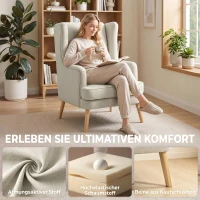 HOMCOM Akzentstuhl, Sessel mit Leinen-Optik, hoher Rückenlehne, breitem Sitz, Lendenkissen, Beige(m-6)