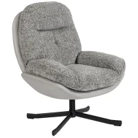 HOMCOM Poltrona Giratória Moderna com Base Cruzada Estofada em Chenille e Couro PU Assento Largo Duplo Pernas de Aço 78x95x99 cm Cinza(m-11)