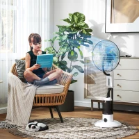 HOMCOM Ventoinha de Pé com Nebulizador Oscilante 3 Velocidades e 5 Lâminas Potência 90W Depósito 2,8L  Ø44,5x120cm Preto(m-2)