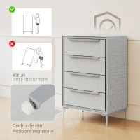 HOMCOM Comodă cu 4 Sertare din Oțel, Acoperită cu Material Textil cu Aspect de In, 60x36x88 cm, Gri(m-7)