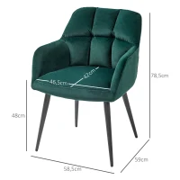 HOMCOM Poltrona da Salotto in Velluto e Imbottita con Gambe in Acciaio e Braccioli Estesi, Verde(m-3)